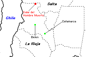 Salar del Hombre Muerto（オンブレ・ムエルト塩湖）周辺地図