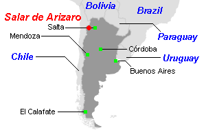 Salar de Arizaro（アリサロ塩湖）位置地図
