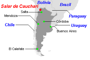 Salar de Cauchari（Cauchari塩湖）位置地図