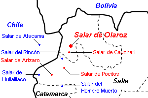 アルゼンチン北部塩湖地図