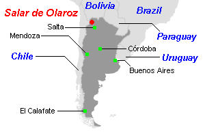 Salar de Olaroz（オラロス塩湖）位置地図
