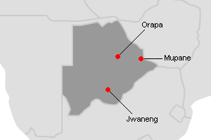 ボツワナの主要鉱山地図