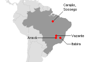 ブラジルの主要鉱山地図