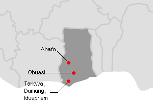 ガーナの主な金鉱山地図