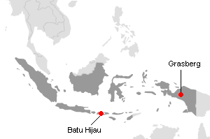インドネシアの主な銅鉱山地図