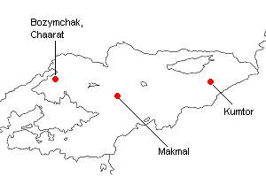 キルギスの主な金鉱山・プロジェクト地図