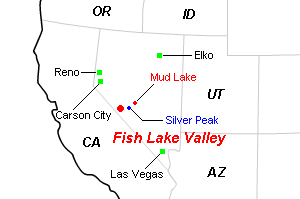 Fish Lake Valley（フィッシュ・レイク・バレー）リチウムプロジェクト周辺地図