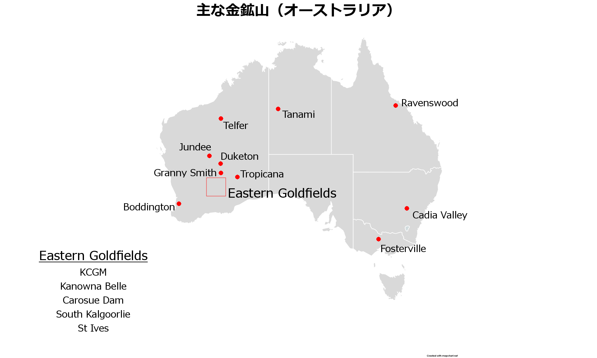 オーストラリア金鉱山地図
