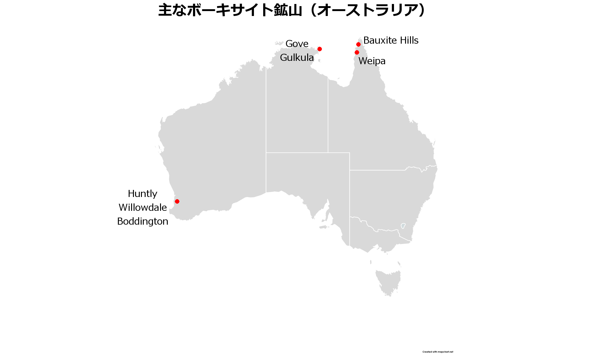 オーストラリアボーキサイト鉱山地図