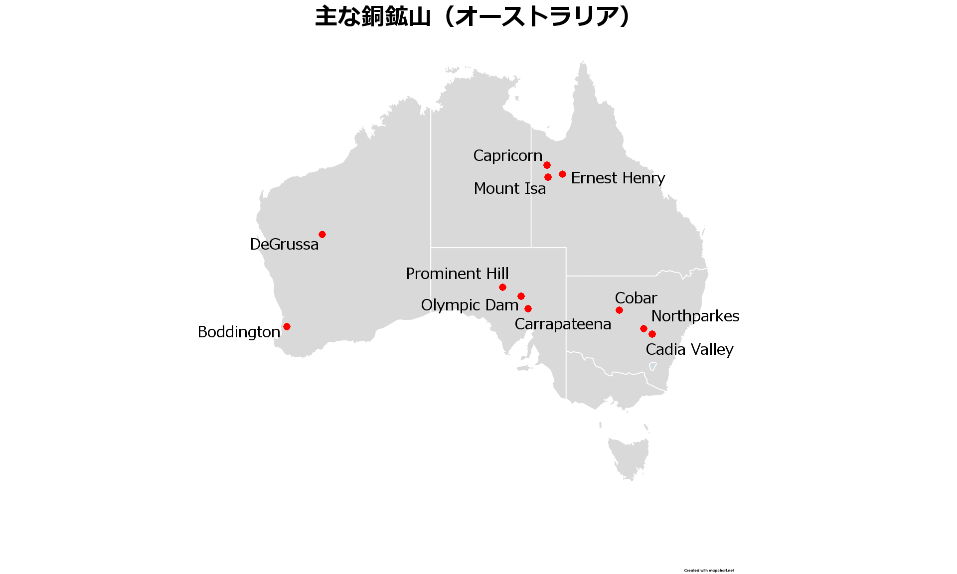 オーストラリア銅鉱山地図