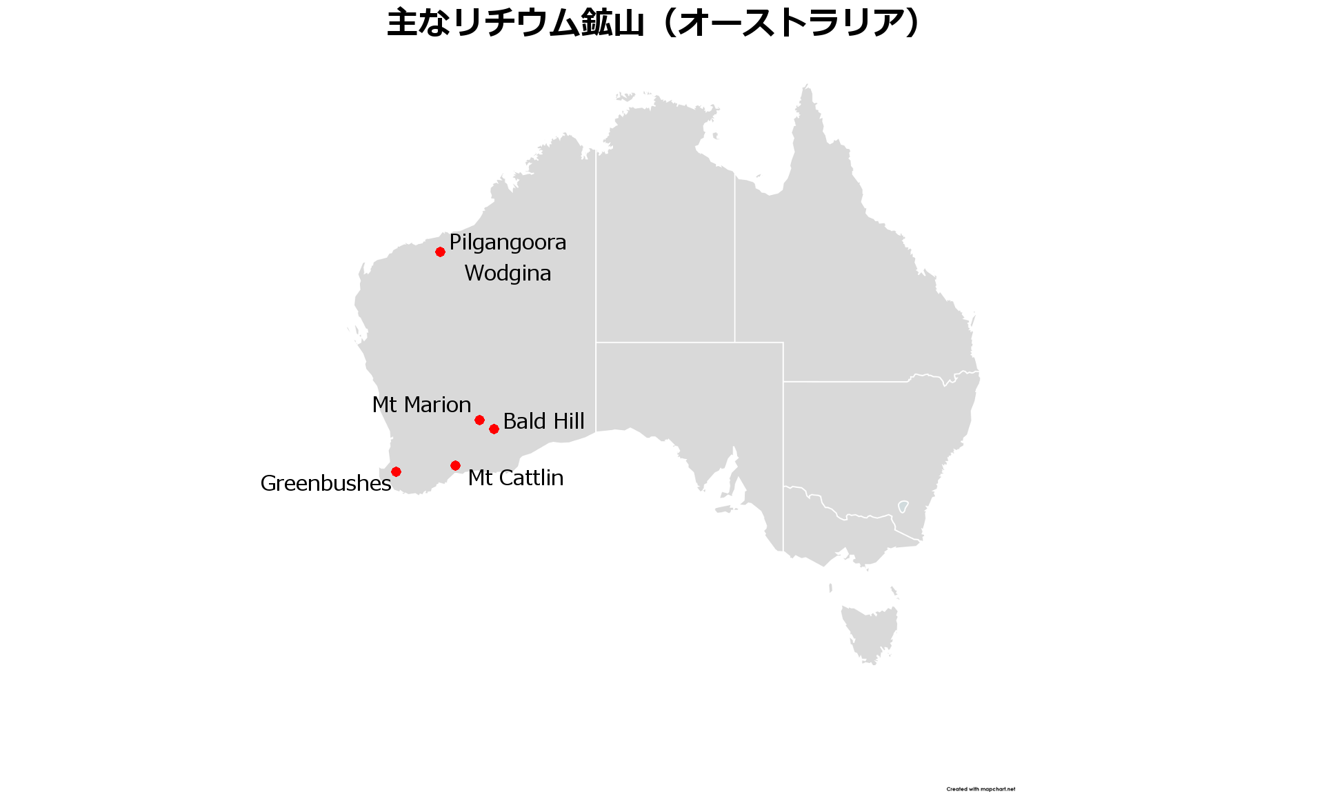 オーストラリアリチウム鉱山地図
