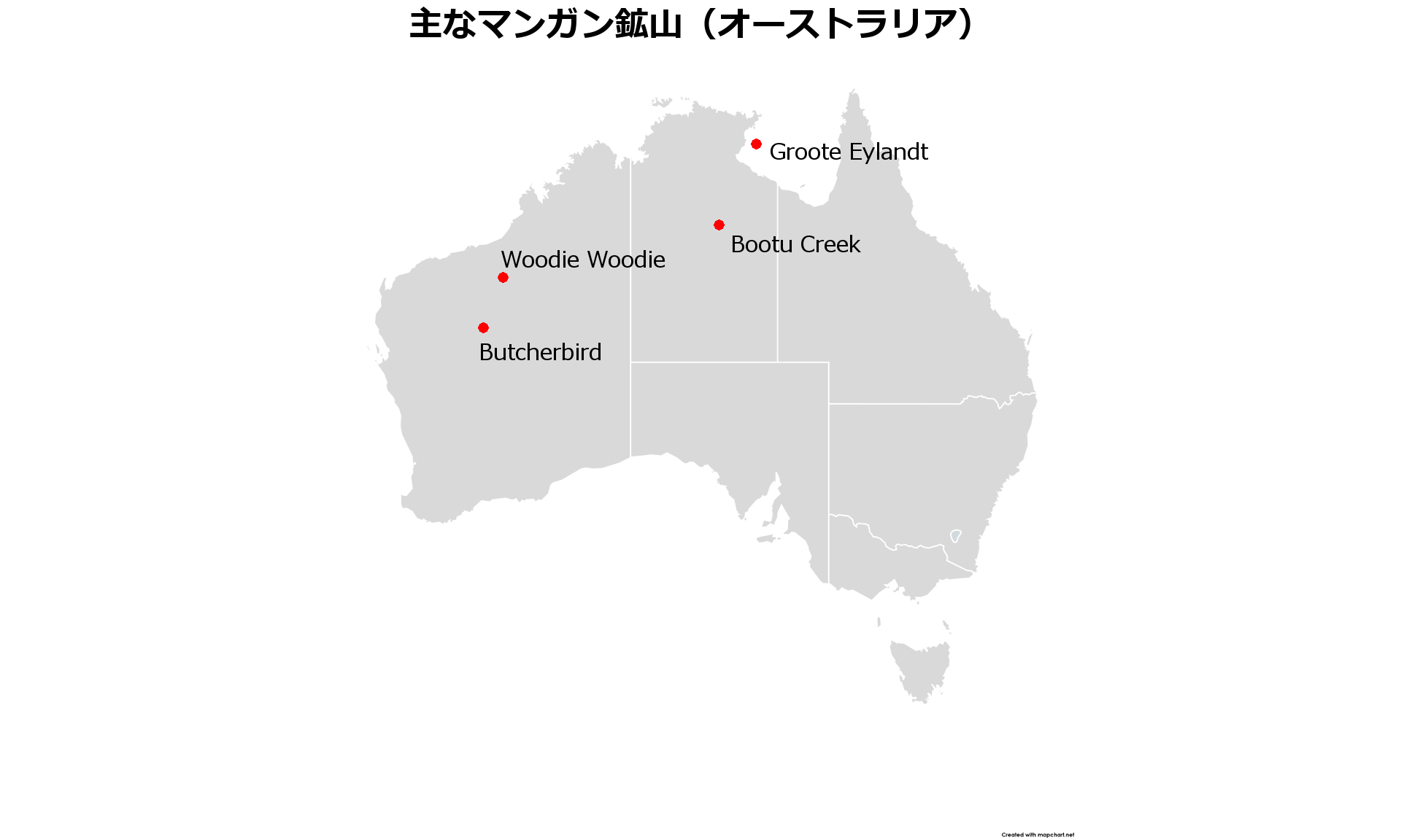オーストラリアマンガン鉱山地図