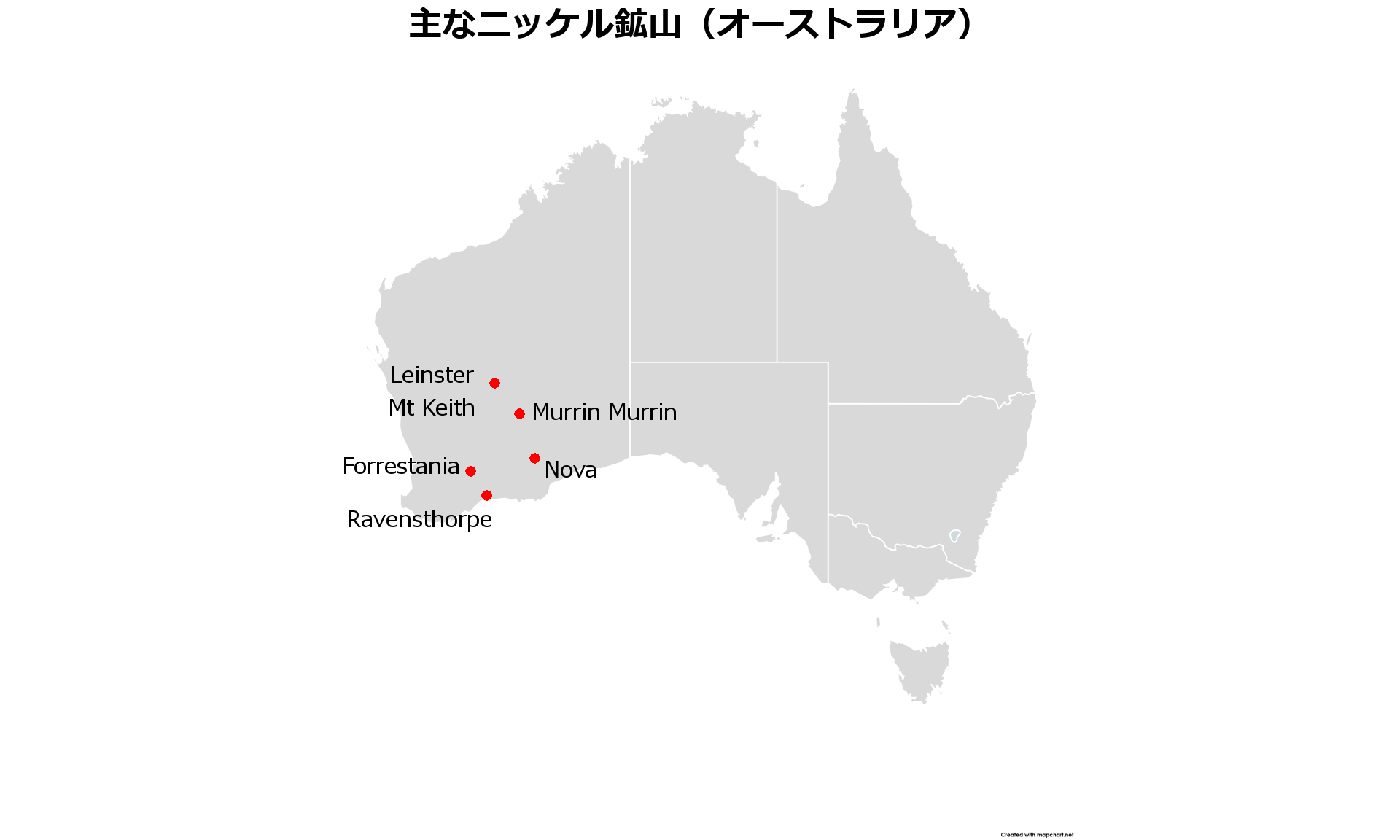 オーストラリアニッケル鉱山地図