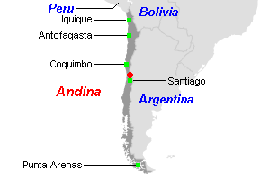 Andina銅鉱山周辺地図