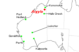 Argyle（アーガイル）鉱山周辺地図
