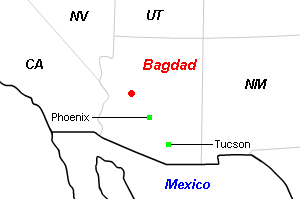 Bagdad（バグダッド）銅・モリブデン鉱山周辺地図