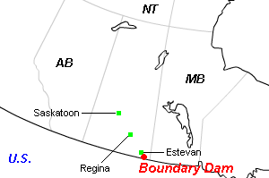 Boundary Dam（バウンダリー・ダム）石炭鉱山周辺地図