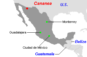 Cananea（カナネア）銅鉱山周辺地図