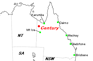Century（センチュリー）亜鉛・鉛鉱山周辺地図
