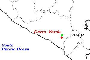 Cerro Verde（セロ・ベルデ）銅・モリブデン鉱山周辺地図