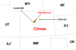 Climax（クライマックス）モリブデン鉱山周辺地図