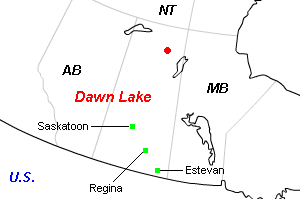 Dawn Lake（ドーン・レイク）ウランプロジェクト周辺地図