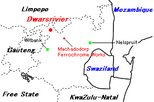 Dwarsrivier鉱山周辺地図