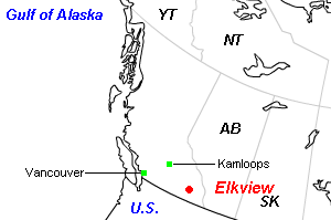 Elkview（エルクビュー）石炭鉱山周辺地図