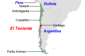 El Teniente（エル・テニエンテ）銅鉱山周辺地図