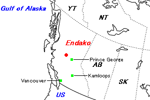 Endakoモリブデン鉱山周辺地図