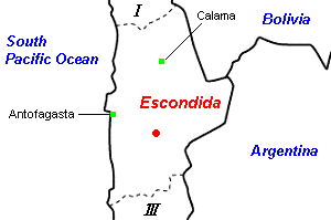 Escondida（エスコンディーダ）鉱山周辺地図