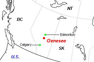 Genesee（ジェネシー）石炭鉱山周辺地図