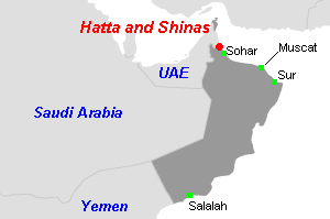 Hatta and Shinas銅鉱山周辺地図