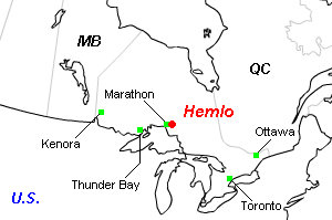 Hemlo金鉱山周辺地図