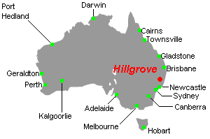 Hillgrove（ヒルグローブ）アンチモン鉱山周辺地図