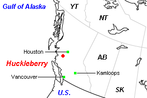 Huckleberry（ハックルベリー）銅鉱山周辺地図