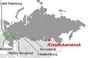 Krasnokamensk（クラスノカメンスク）ウラン鉱山周辺地図
