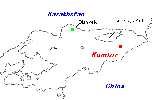 Kumtor（クムトール）鉱山周辺地図
