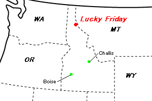 Lucky Friday（ラッキー・フライデー）銀鉱山周辺地図