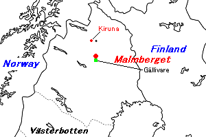 Malmberget鉄鉱山周辺地図