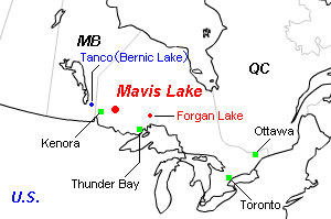 Mavis Lakeリチウム・タンタルプロジェクト周辺地図