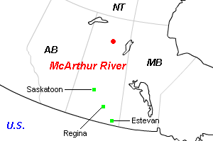 McArthur River（マッカーサー・リバー）ウラン鉱山周辺地図