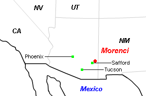Morenci（モレンシ）銅鉱山周辺地図