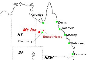 Mt Isa（マウント・イーサ）銅・亜鉛・鉛・銀鉱山周辺地図