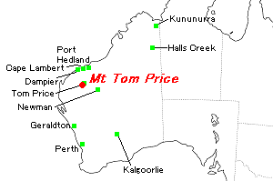 Mt Tom Price（マウント・トム・プライス）鉱山周辺地図
