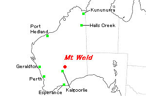Mt Weld（マウント・ウェルド）レアアースプロジェクト周辺地図