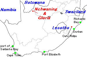 Nchwaning（チュワニン）、Gloria（グロリア）鉱山周辺地図