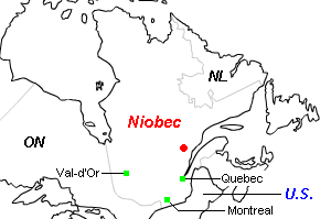 Niobec（ニオベック）ニオブ鉱山周辺地図