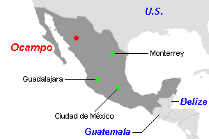 Ocampo（オカンポ）鉱山周辺地図