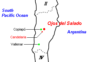 Ojos del Salado（オホス・デル・サラド）銅・金鉱山周辺地図